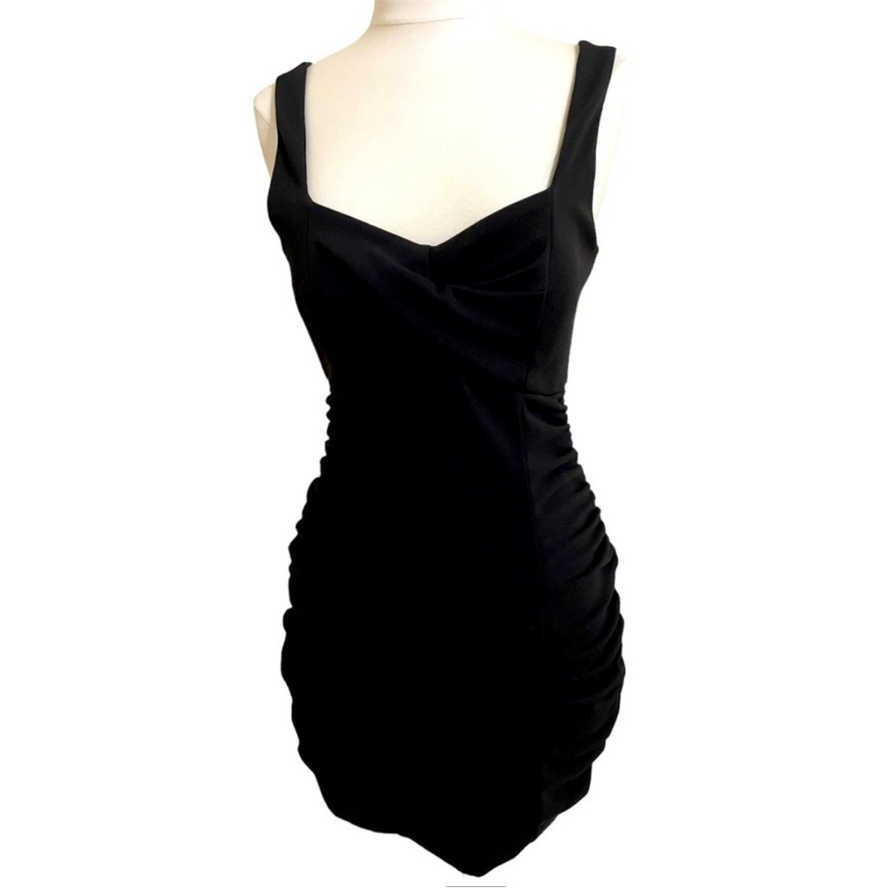 TRIXXI Womens Black Ruched Bodycon Sweetheart Neckline Scoop Back Dress Small